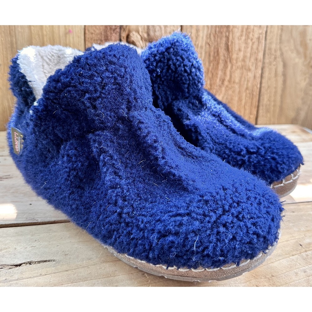 LL Bean Blue Fleece Slippers Comfort Lounge Ankle 8 Women's Warm Cozy